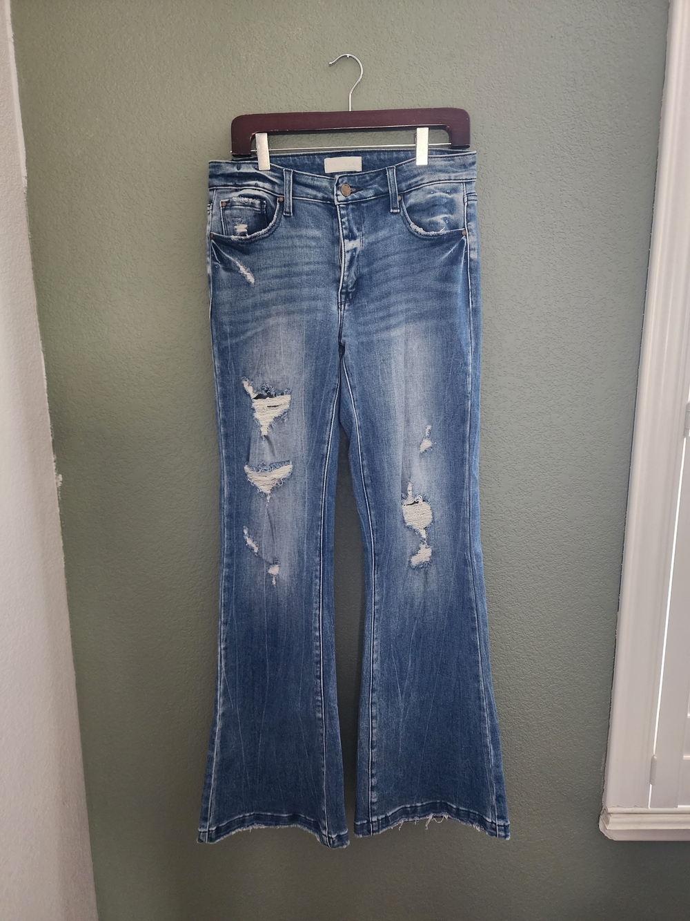 Women's Blue Distressed Flare Jeans